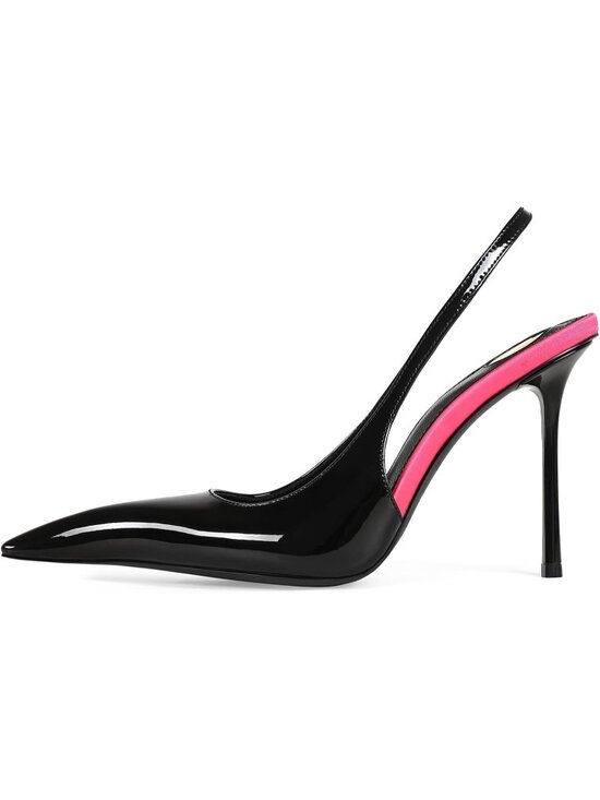 Shoes - Women's Black Patent Leather Pointed Close Toe Stiletto High Heels Backless